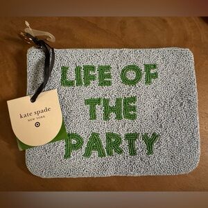 NWT kate spade x Target Light Blue and Green Beaded 'LIFE OF THE PARTY' Pouch